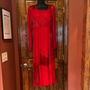 Vibrant Red Long Sleeve Babydoll Cocktail Dress